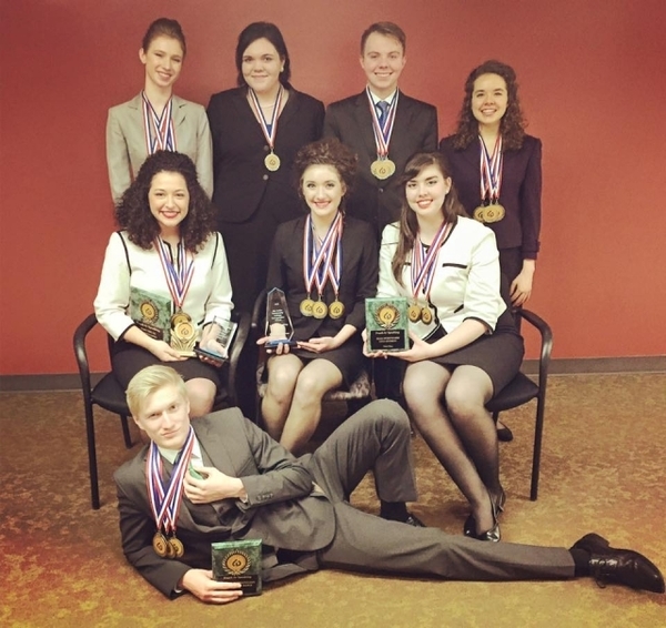 The SIC Forensics team: Cassidy Maynard, Gabe Motsinger, Carrier Mills, Kaydee Dycus, Chanse Tullis, Carrice McDaniel, Shannon Welker, Shay Wood, Joli Murphy beat out Northern Illinois schools at a speech tournament