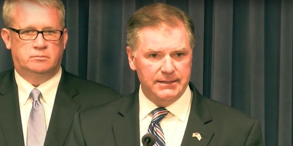House Minority Leader Jim Durkin, left, and Senate Deputy Republican Leader Bill Brady during a recent press conference with other state Republican lawmakers urging Democrat support for The Capitol Compromise.