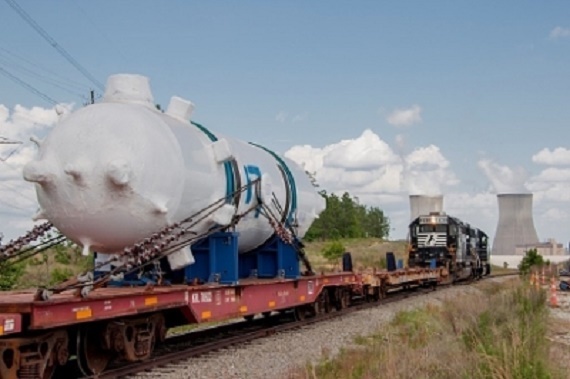 This 225,000-pound pressurizer, fabricated in Italy, was delivered to the Vogtle nuclear expansion in May.
