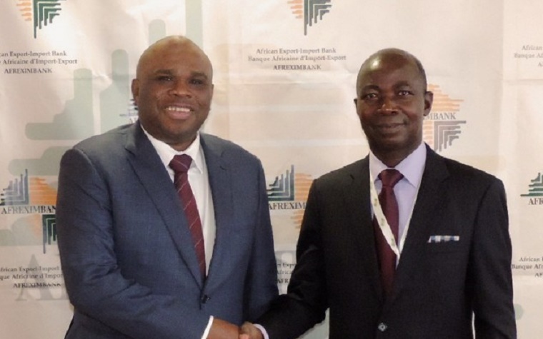Afreximbank President Benedict Oramah, right, and Eugène Allou-Allou, Ivory Coast ambassador to Egypt.