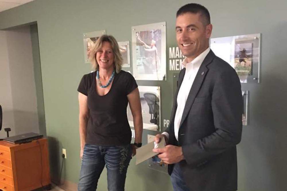 Illinois State Rep. Mike Marron (R-Fithian) with Taylor Studios owner Betty Brennan.