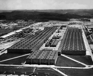 Aerial view of the K25 Plant at the Oak Ridge site of the Manhattan Project.