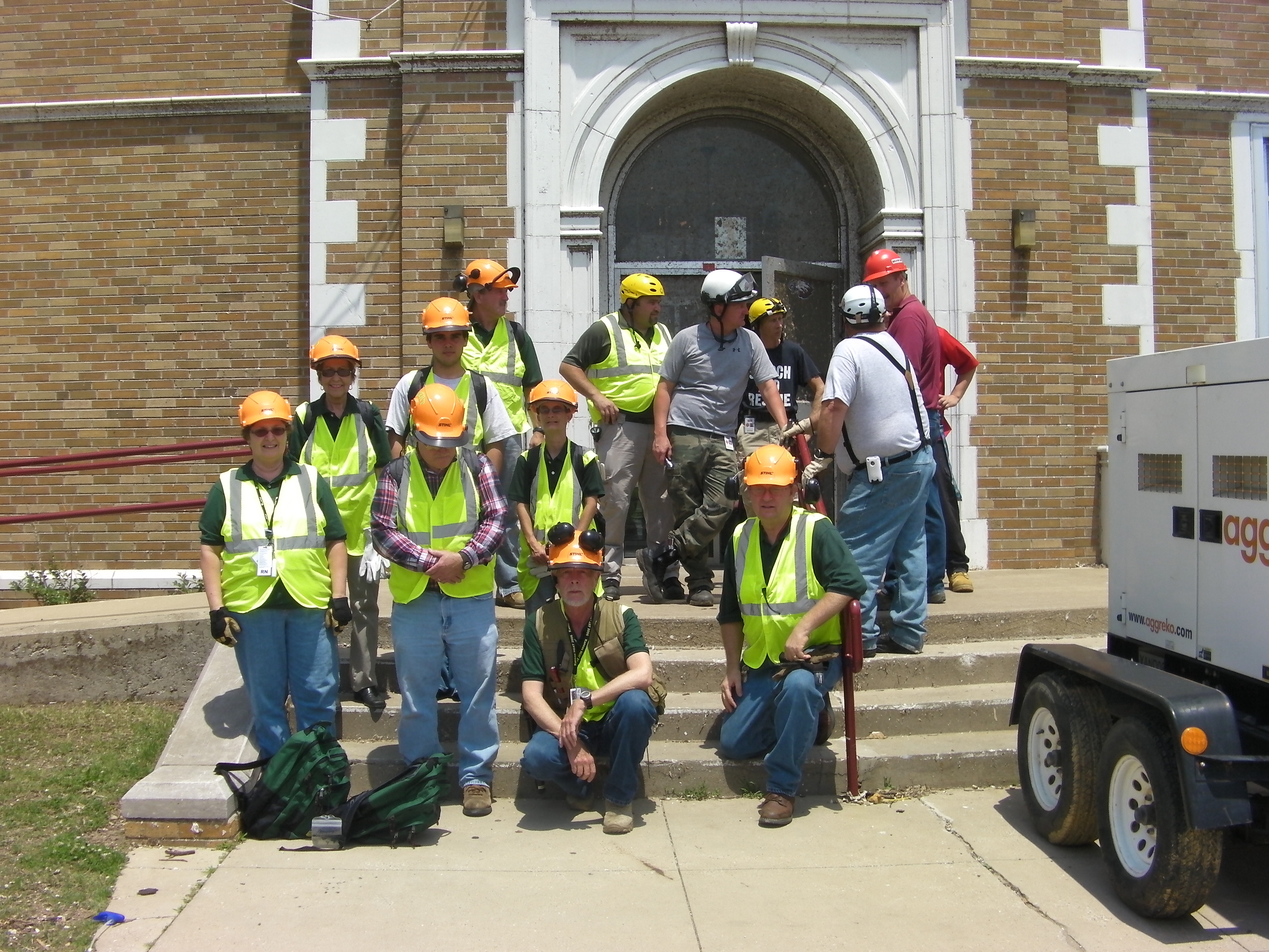 The Cherokee County CERT team gathers to search a Joplin, Mo., elementary school in 2011.