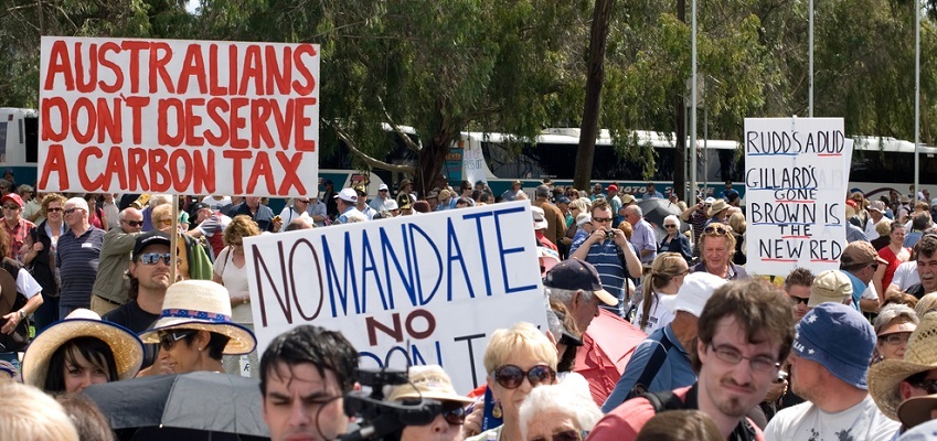 Protests erupted in Australia when Gillard propsed a carbon tax