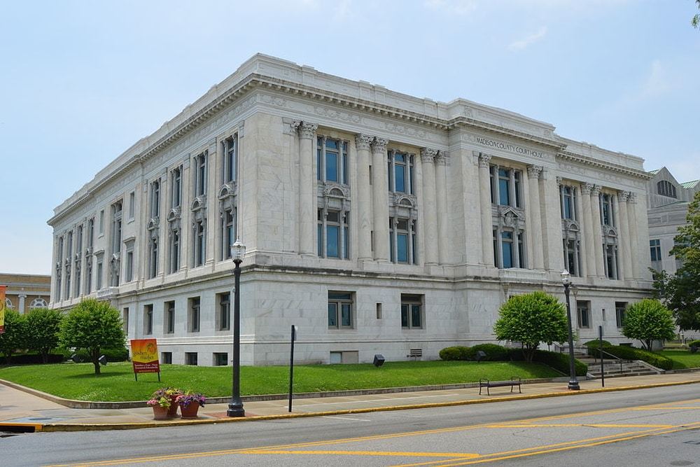 Madison County Courthouse in Edwardsville, Illinois, a city in which residents will pay an estimated $12.6M in additional income taxes this year.