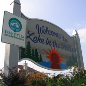 Medium lakeinthehillssign