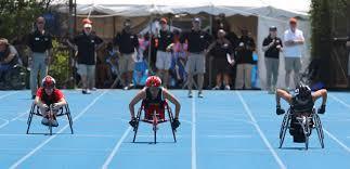 Athlete compete in a wheelchair at the state combined track and field finals at Eastern Illinois University in Charleston.
