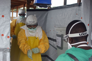 CDC Director, Dr. Tom Frieden at an Ebola treatment unit in West Africa in 2014.