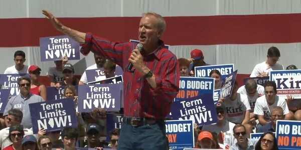 Illinois Gov. Bruce Rauner speaks to fellow Republicans during Governor's Day at the State Fair
