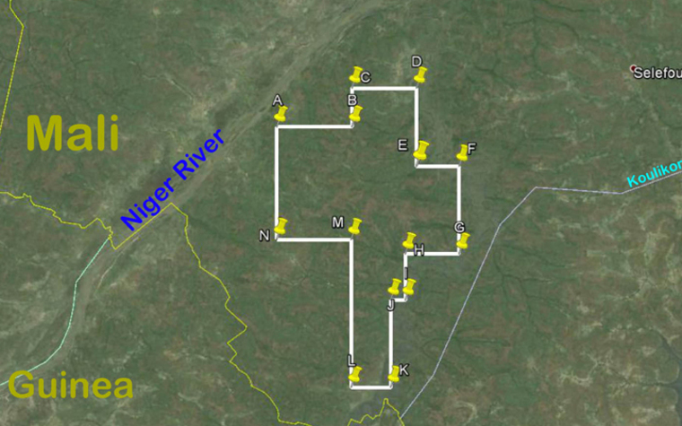 A map showing the Kobada Exploration Concession area