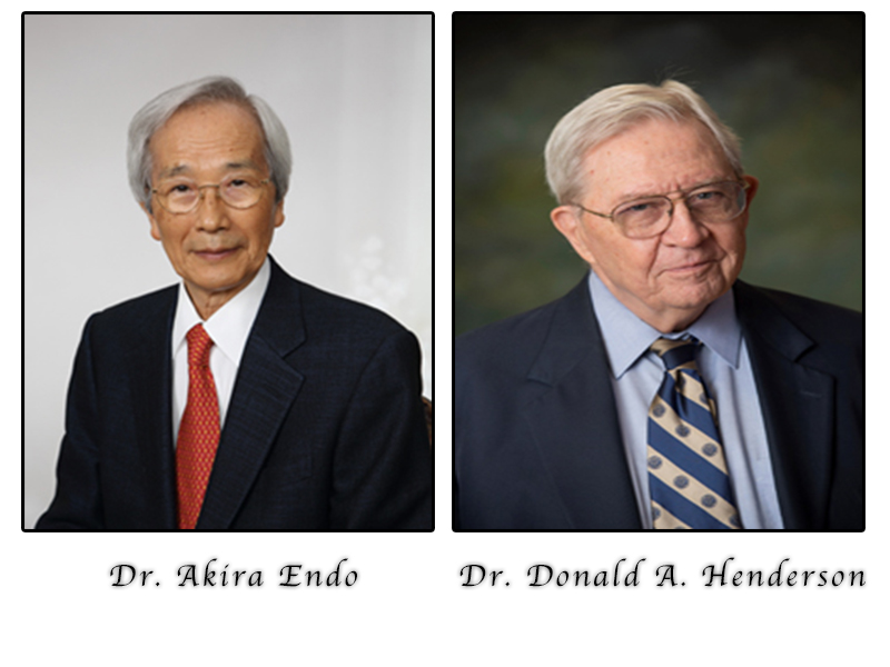 Dr. Akira Endo, left, and Dr. Donald Henderson