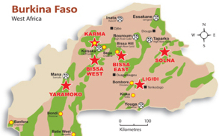 A map of True Gold's activites in Burkina Faso