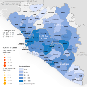 This map indicates the geographical distribution of total confirmed cases.
