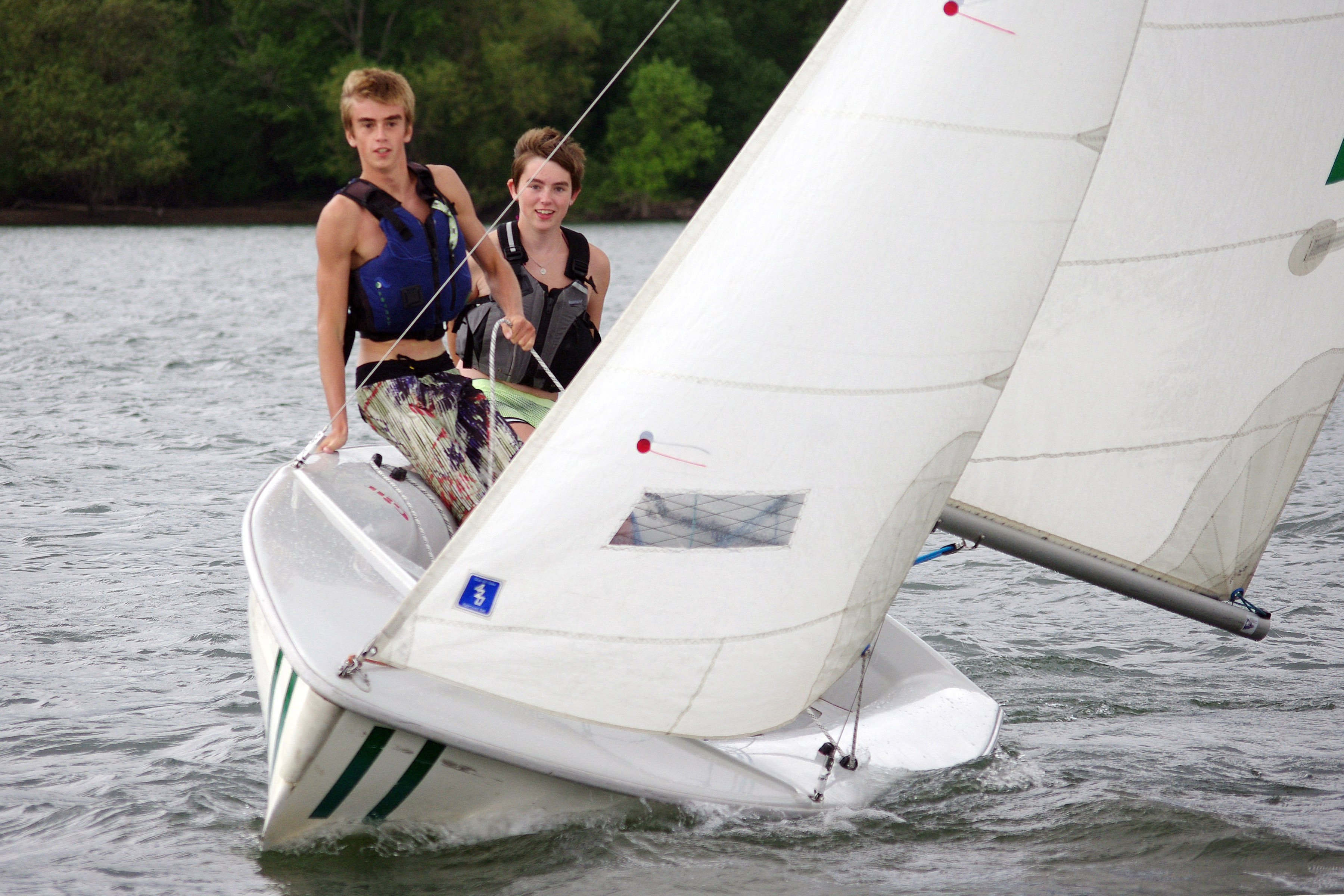 Campers Aike Berger and Austin Sandifer catch some wind during a summer session.