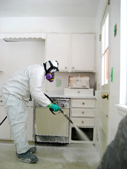 The decontamination formula developed by Sandia is used to disinfect a home that once was used to produce methamphetimines.