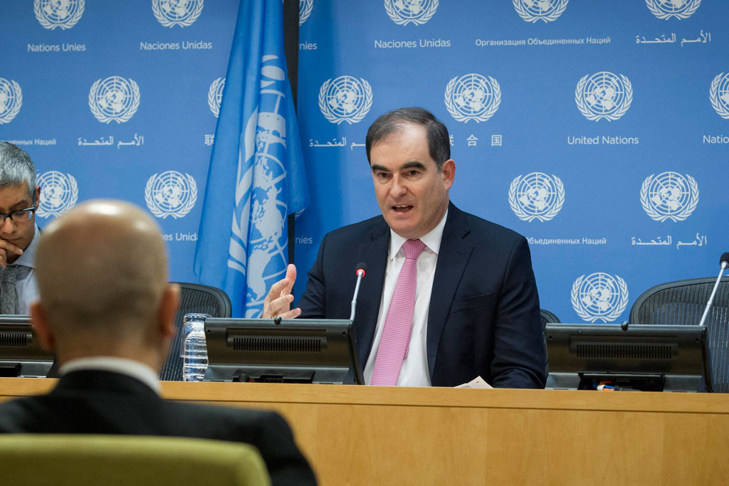 U.N. official John Ging briefs journalists after his trip to Ebola-ravaged West African countries.