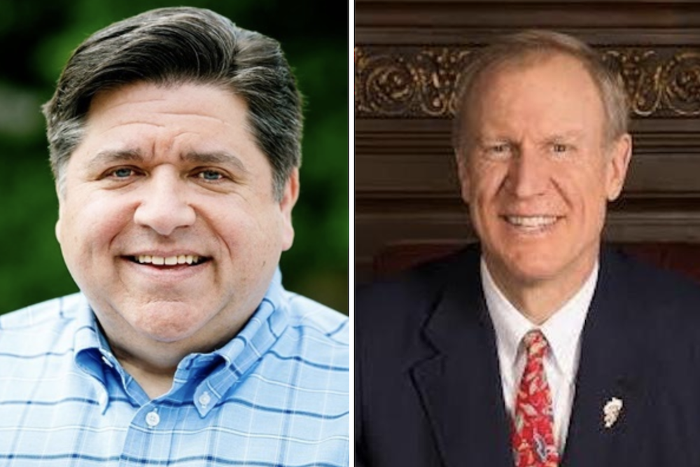 J.B. Pritzker, left, and Bruce Rauner