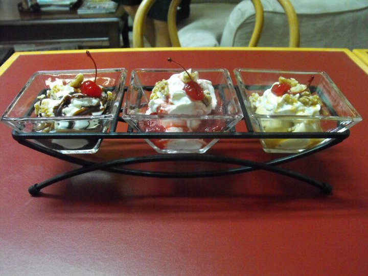 County Line Diner's triple sundae features delicious flavors of homemade ice cream.