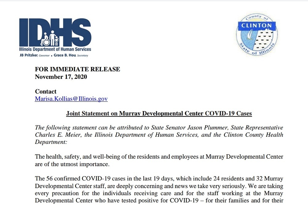 IDHS Joint Statement on Murray Developmental Center COVID19 Cases