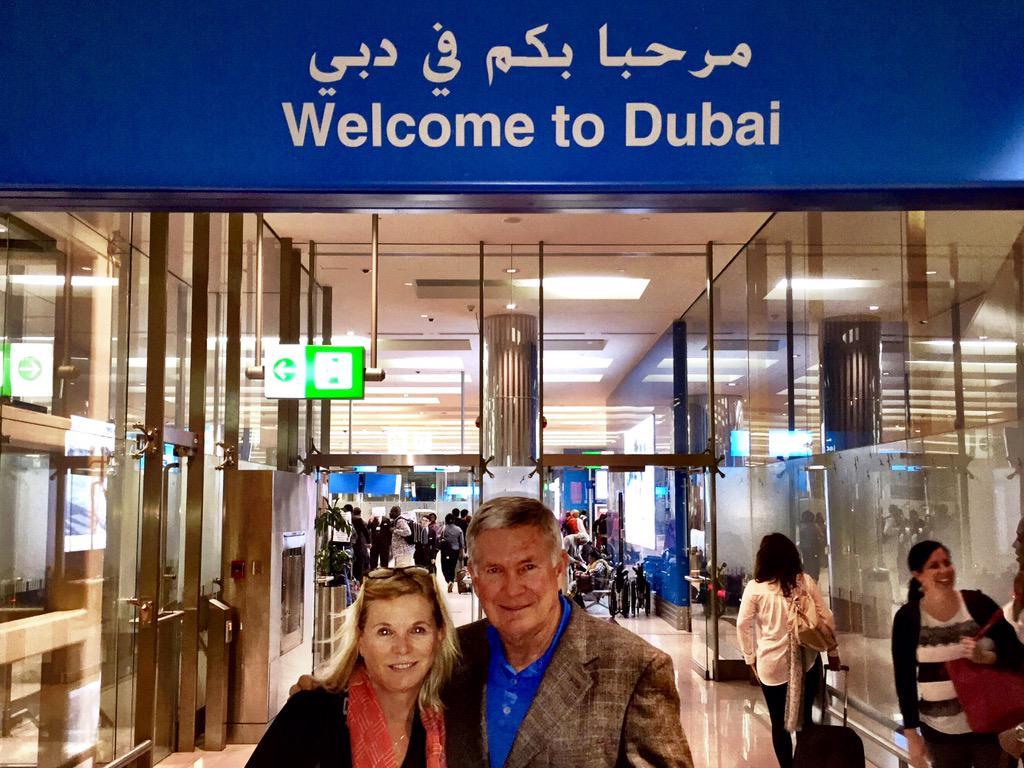 University of Texas Football Coach Mack Brown arrives in the United Arab Emirates.
