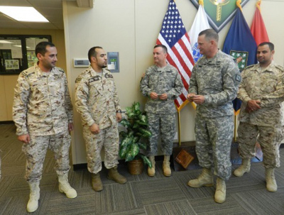 Members of the 20th CBRNE COmmand welcome representatives from the Saudi Ministry of the National Guard to the Aberdeen Proving Ground.