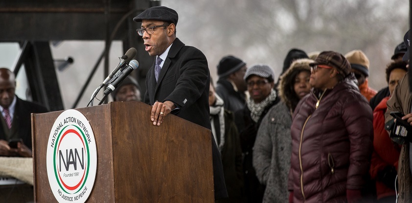 Cornell Brooks, President and CEO of the NAACP, led a protest against Sen. Jeff Sessions in Mobile on Jan. 30. He is pictured here at a Washington, D.C. rally that took place on Jan. 17, 2017.