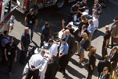 Exhibitors present products at the NCT CBRNe USA 2015 conference.