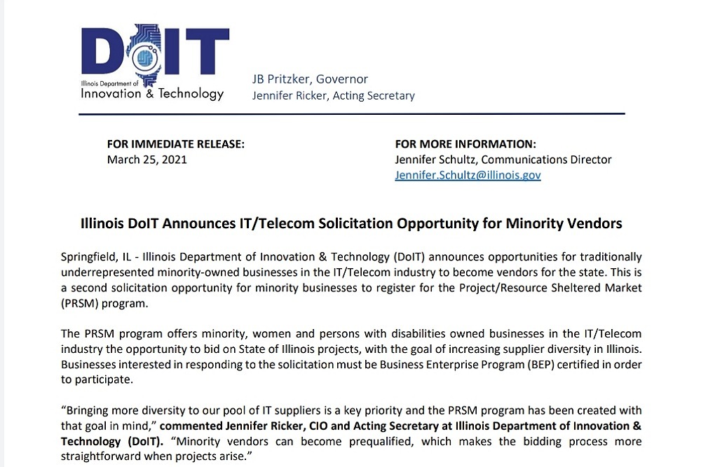 Il Doit Announces It Telecom Solicitation Opportunity For Minority Vendors Prairie State Wire