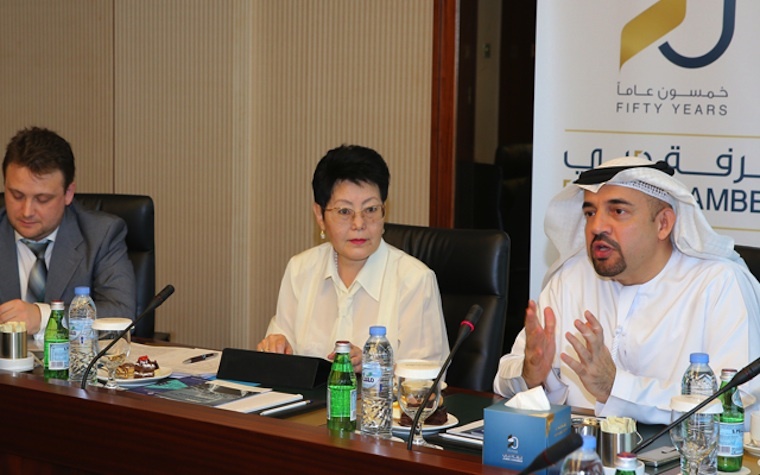 Habih Al Mulla, chairman of the Dubai International Arbitration Centre, discusses good arbitration practices with a delegation from the Kazakh Ministry of Justice.